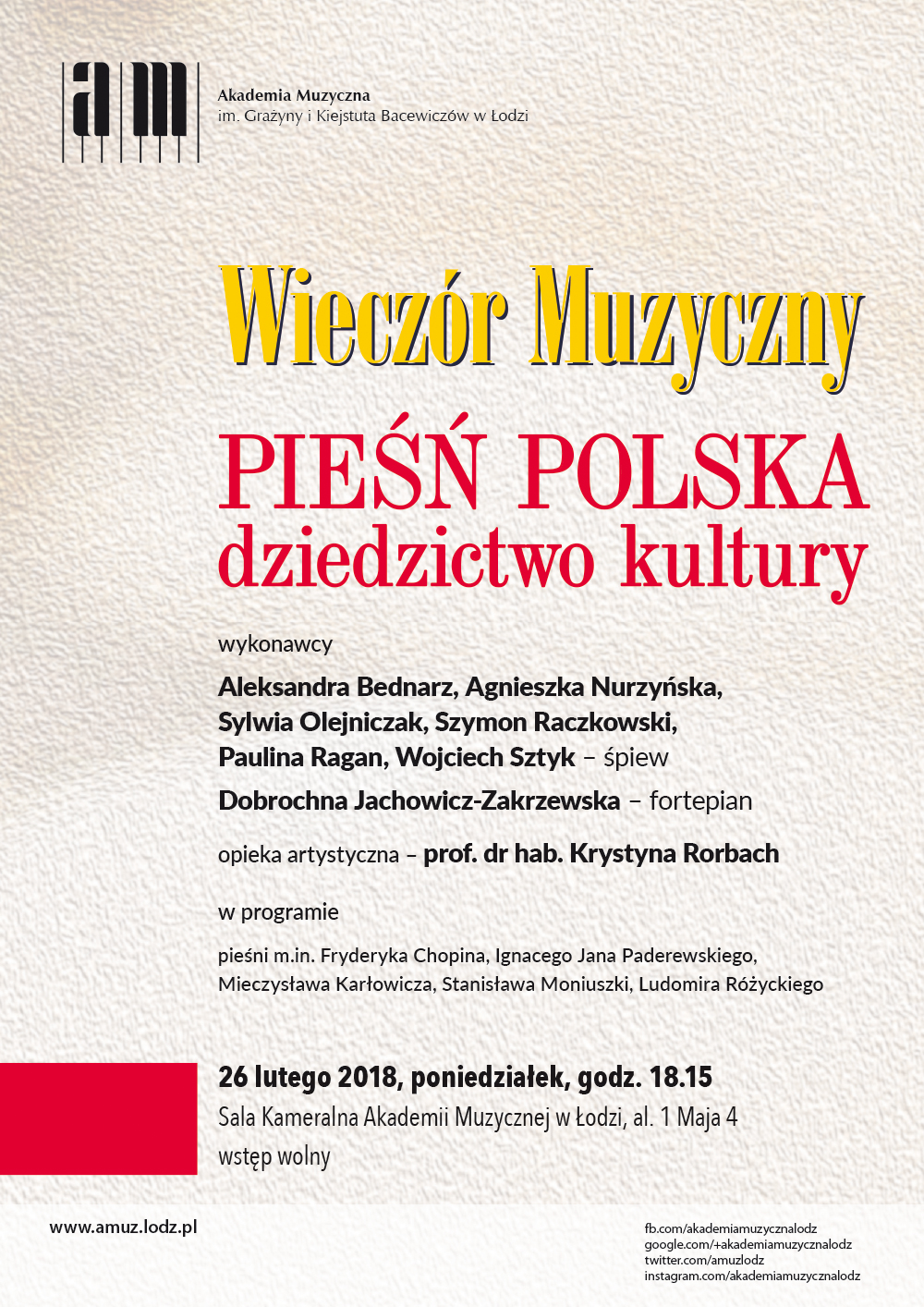 Wieczór muzyczny PIEŚŃ POLSKA – DZIEDZICTWO KULTURY