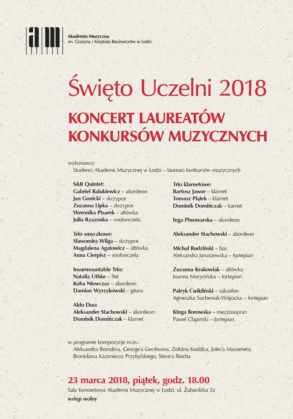 ŚWIĘTO UCZELNI – Koncert laureatów konkursów