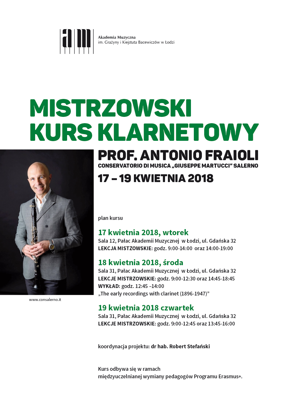 Mistrzowski kurs klarnetowy – prof. ANTONIO FRAIOLI