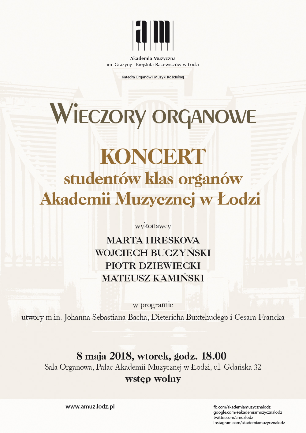 Koncert organowy z cyklu WIECZORY ORGANOWE