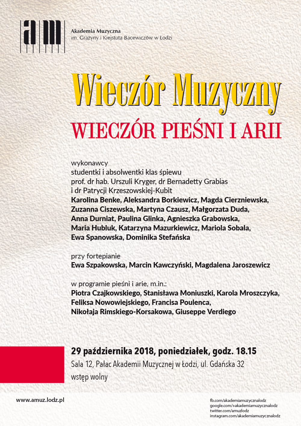 Wieczór muzyczny WIECZÓR PIEŚNI I ARII