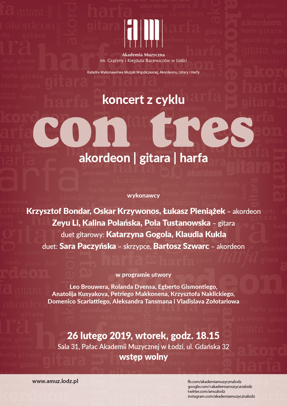 Koncert z cyklu CON TRES – AKORDEON, GITARA, HARFA