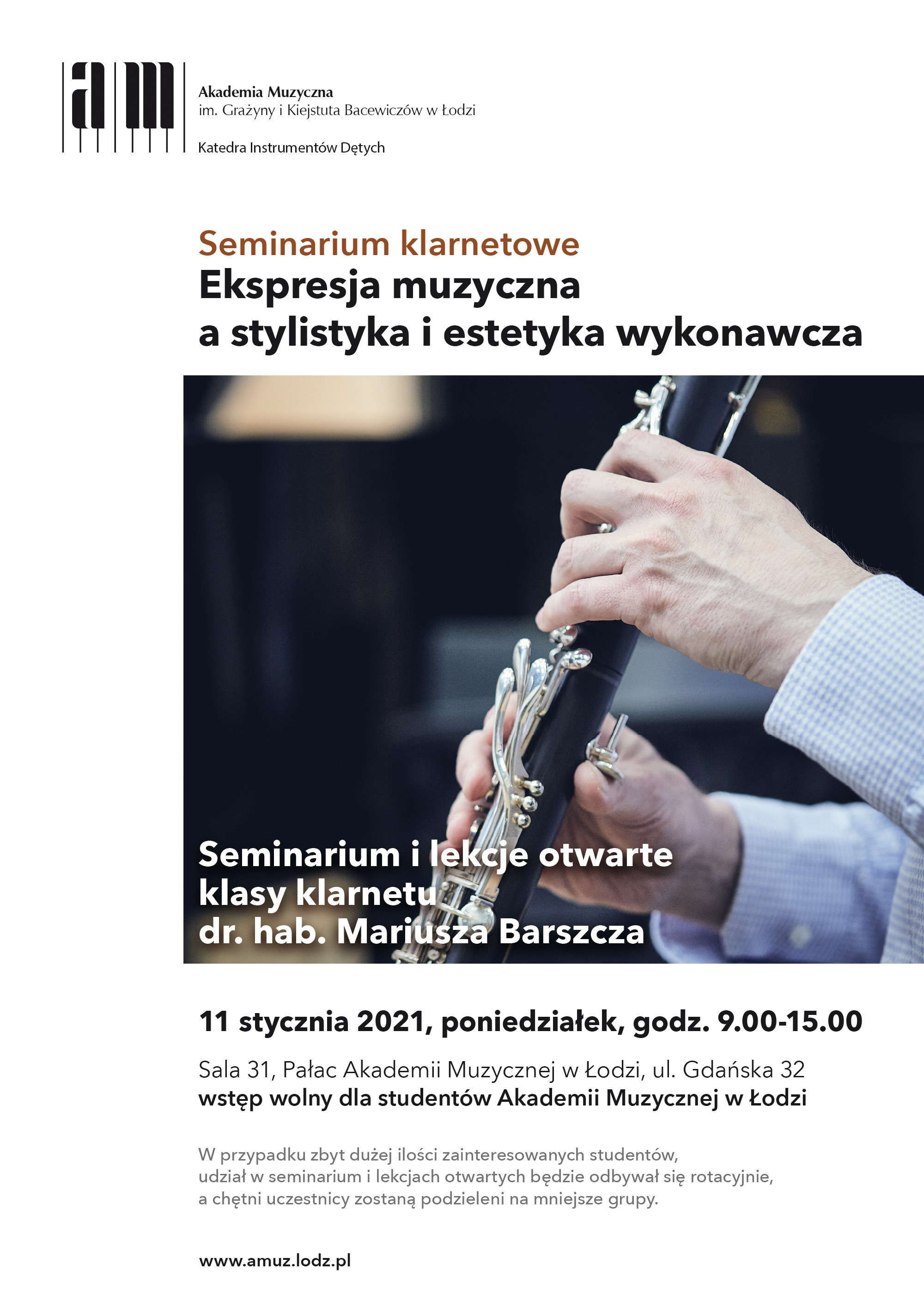 Seminarium klarnetowe EKSPRESJA MUZYCZNA A STYLISTYKA I ESTETYKA WYKONAWCZA