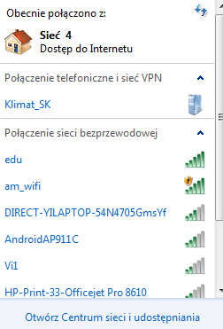 Wybór sieci WIFI