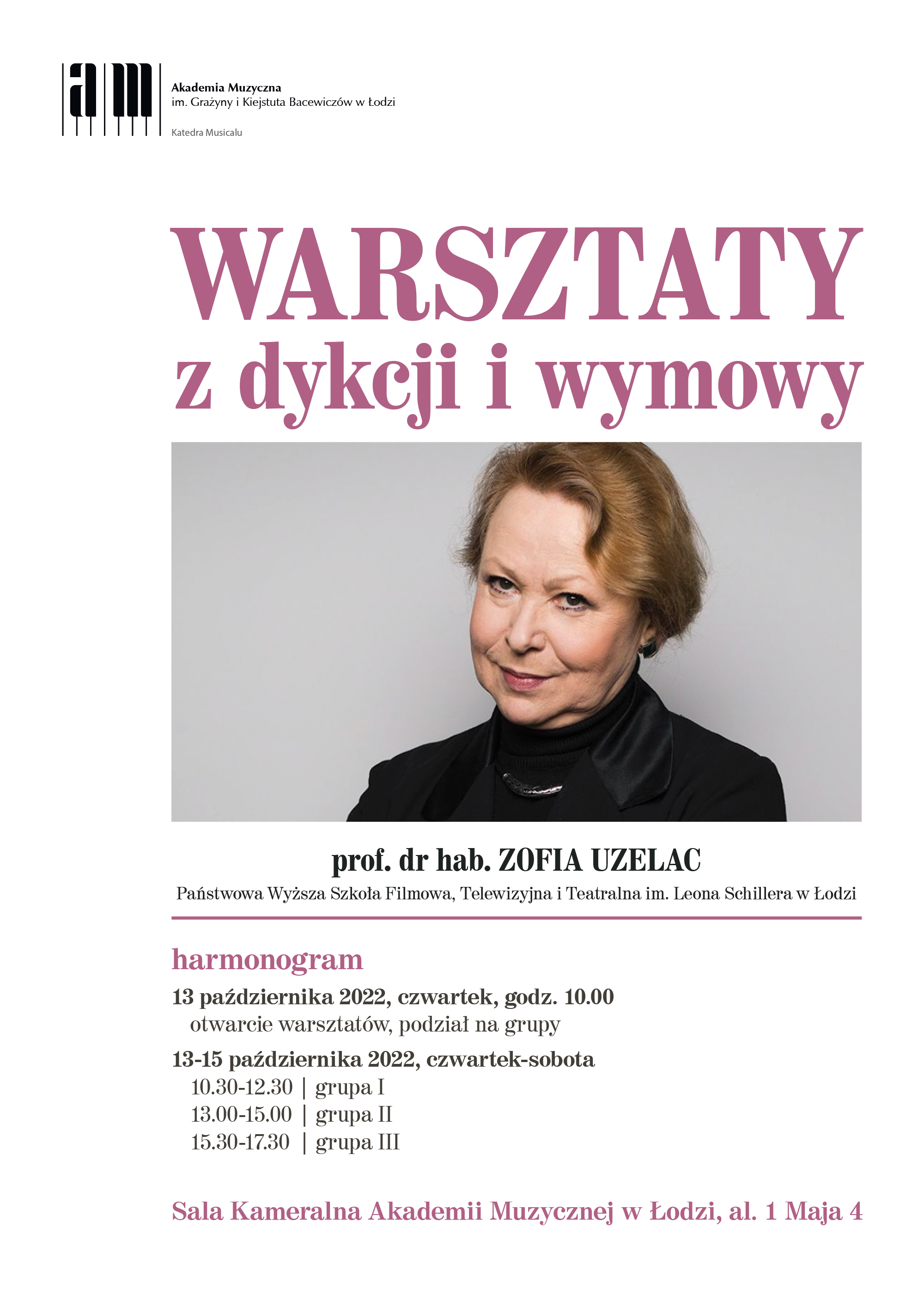 Warsztaty z dykcji i wymowy z prof. dr hab. Zofią Uzelac