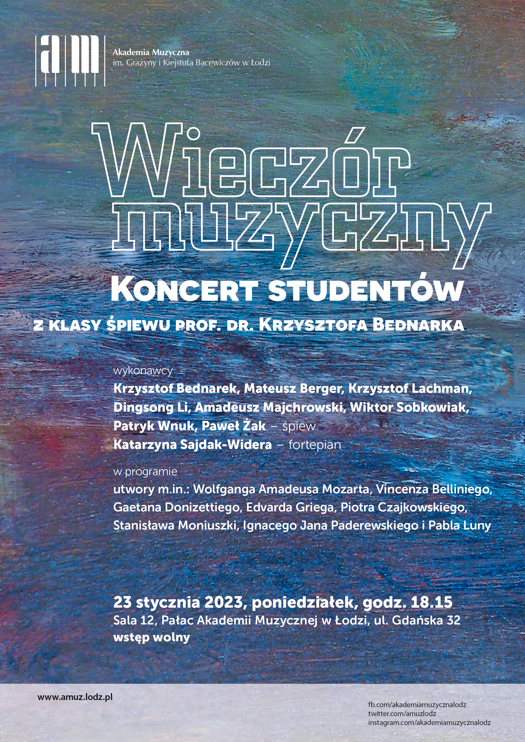 Koncert studentów z klasy śpiewu prof. dr. Krzysztofa Bednarka